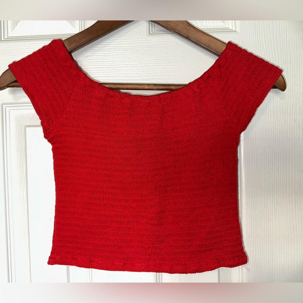 Brandy Melville Charlene Smocked Red Crop Top One Size